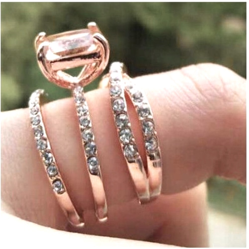 New Gorgeous 14k Gold Over Sterling Silver 3cts Champagne Diamond Ring Set - Picture 2 of 10